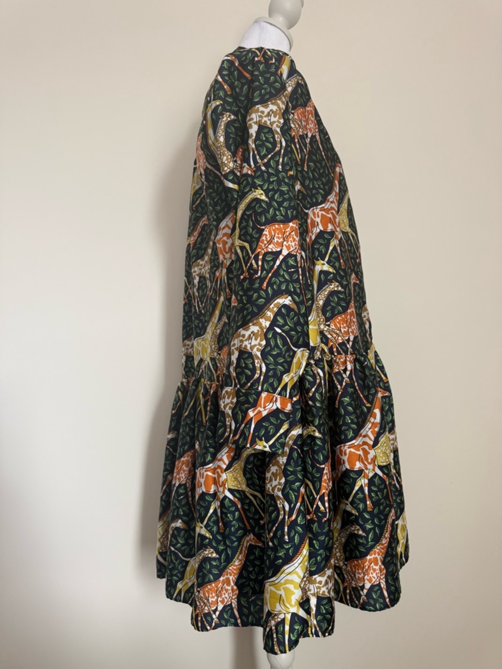 J. Crew Giraffe Print Long Sleeve Tiered Dress size medium - Picture 4 of 9
